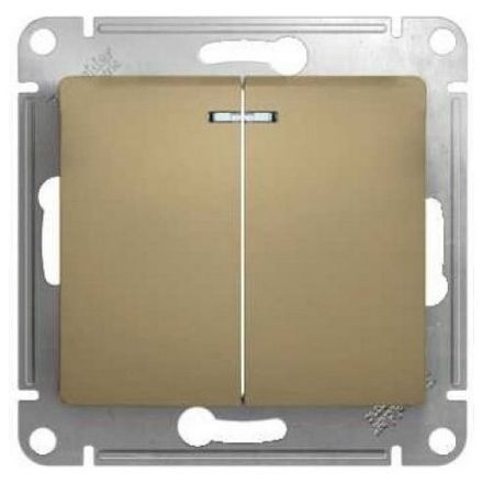 Выключатель 2-клавишный с подсветкой Schneider Electric Glossa Титан, сх.5а GSL000453