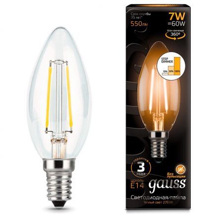 Лампа Gauss 103801107-S LED Filament Candle E14 7W 2700К step dimmable