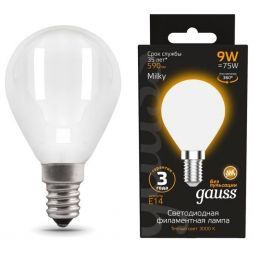 Лампа светодиодная филаментная Gauss E14 9W 3000К матовая 105201109