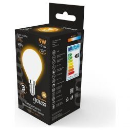 Лампа светодиодная филаментная Gauss E14 9W 3000К матовая 105201109