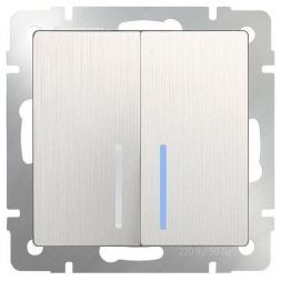 Выключатель двухклавишный с подсветкой Werkel W1120113 перламутровый рифленый (WL13-SW-2G-LED)