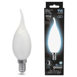 Лампа светодиодная филаментная Gauss E14 9W 4100К матовая 104201209