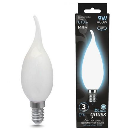 Лампа светодиодная филаментная Gauss E14 9W 4100К матовая 104201209