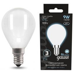 Лампа светодиодная филаментная Gauss E14 9W 4100К матовая 105201209