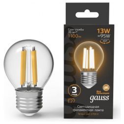 Лампа светодиодная филаментная Gauss E27 13W 2700K прозрачная 105802113