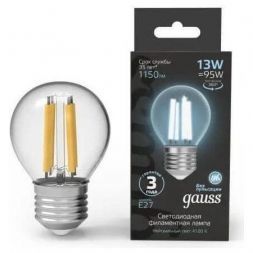 Лампа светодиодная филаментная Gauss E27 13W 4100K прозрачная 105802213