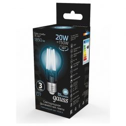 Лампа светодиодная филаментная Gauss E27 20W 4100K прозрачная 102902220