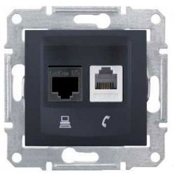 Розетка двойная ТЛФ + комп Schneider Electric Sedna Графит кат.6 UTP (RJ11+RJ45)
