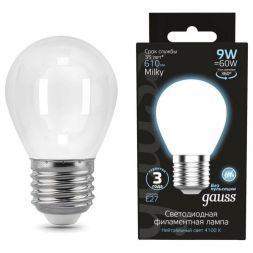 Лампа светодиодная филаментная Gauss E27 9W 4100К матовая 105202209