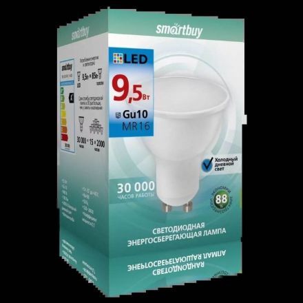Лампа светодиодная MR16 9,5W GU10 6000K Smartbuy SBL-GU10-9_5-60K
