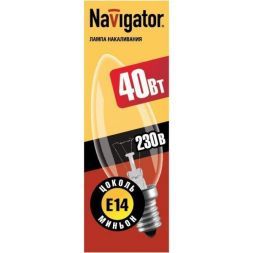 Лампа Navigator B35 E14 40W свеча NI-B-40-230-E14-CL прозрачная