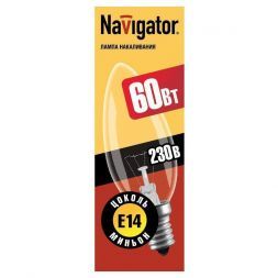 Лампа Navigator B35 E14 60W свеча NI-B-60-230-E14-CL прозрачная