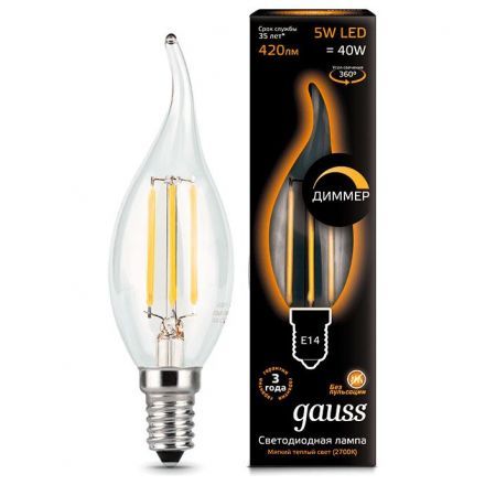 Лампа Gauss 104801105-D LED Filament Candle tailed dimmable E14 5W 2700K