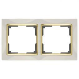 Рамка 2-местная Werkel W0021932 слоновая кость, вставка золото (WL03-Frame-02-ivory-GD)