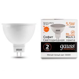 Лампа Gauss 13516 LED Elementary MR16 GU5.3 5.5W 3000К