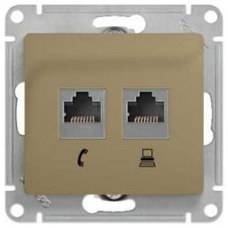 Розетка 2-я RJ11+RJ45 Schneider Electric Glossa Титан, кат.5E GSL000485