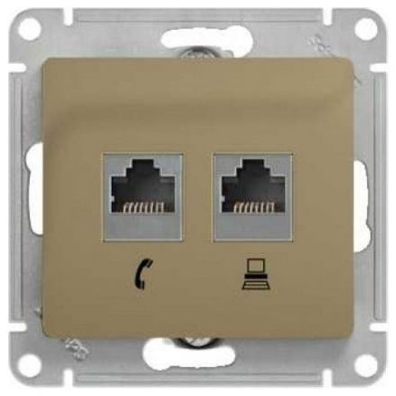 Розетка 2-я RJ11+RJ45 Schneider Electric Glossa Титан, кат.5E GSL000485