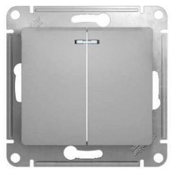 Выключатель 2-клавишный с подсветкой Schneider Electric Glossa Алюминий, сх.5а GSL000353