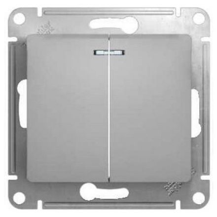 Выключатель 2-клавишный с подсветкой Schneider Electric Glossa Алюминий, сх.5а GSL000353
