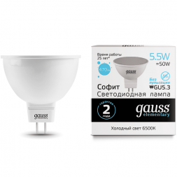 Лампа Gauss 13536 LED Elementary MR16 GU5.3 5.5W 6500К