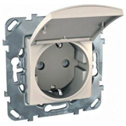 Розетка 1-ая Schneider Electric Unica Беж с/з, с крышкой и защитными шторками, винт.зажим MGU5.037.25TAZD