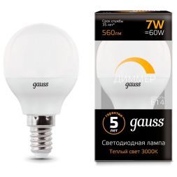 Лампа Gauss 105101107-D LED Globe-dim E14 7W 3000К диммируемая
