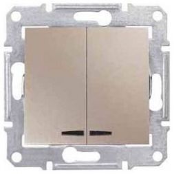 Выключатель 2-клавишный с подсветкой Schneider Electric Sedna Титан 10А (сх 5)