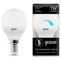 Лампа Gauss 105101207-D LED Globe-dim E14 7W 4100К диммируемая