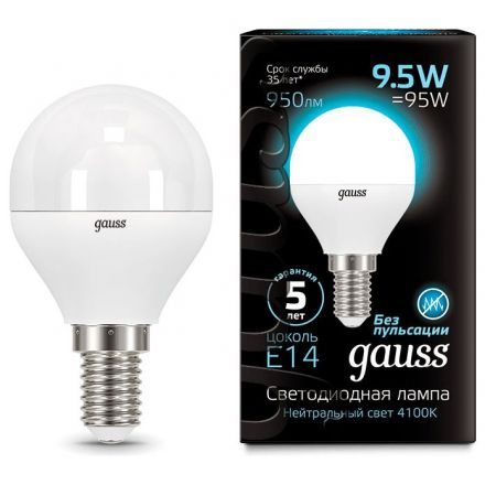 Лампа Gauss 105101210 LED Globe E14 9.5W 4100K