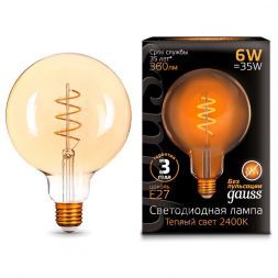 Лампа Gauss 158802008 LED Filament G120 Flexible E27 6W Golden 2400К