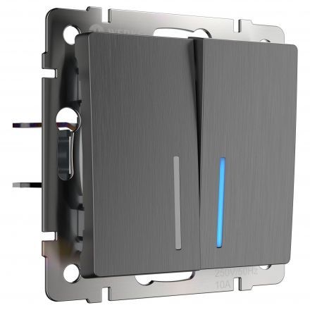 Выключатель двухклавишный проходной с подсветкой Werkel W1122104 графит рифленый (WL04-SW-2G-2W-LED)