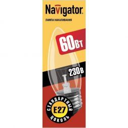 Лампа Navigator B35 E27 60W свеча NI-B-60-230-E27-CL прозрачная