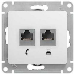 Розетка 2-я RJ11+RJ45 Schneider Electric Glossa Бел, кат.5E GSL000185