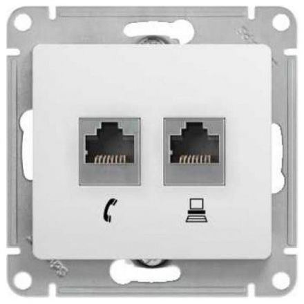 Розетка 2-я RJ11+RJ45 Schneider Electric Glossa Бел, кат.5E GSL000185