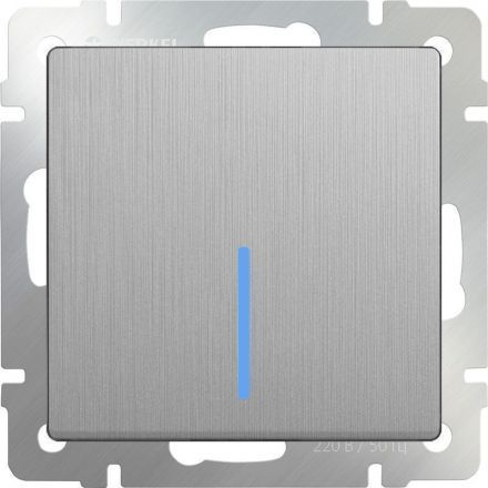 Выключатель 1-клавишный проходной с подсветкой Werkel W1112109 серебро рифленый (WL09-SW-1G-2W-LED)