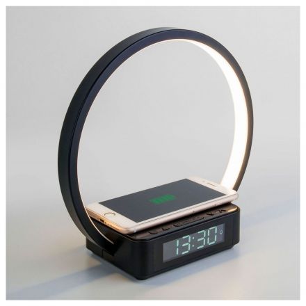 Светодиодная настольная лампа с беспроводной зарядкой и будильником Eurosvet 80505/1 черный