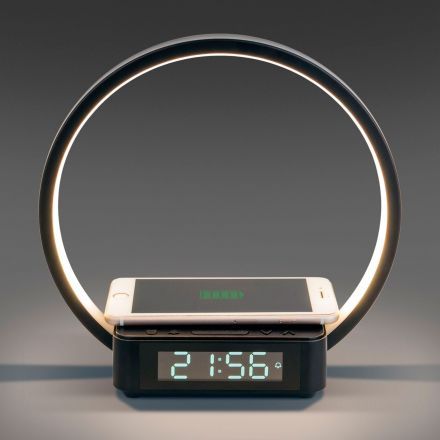 Светодиодная настольная лампа с беспроводной зарядкой и будильником Eurosvet 80505/1 черный