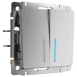 Выключатель 2-клавишный с подсветкой Werkel W1120109 серебро рифленый (WL09-SW-2G-LED)