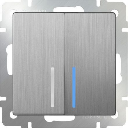 Выключатель 2-клавишный с подсветкой Werkel W1120109 серебро рифленый (WL09-SW-2G-LED)
