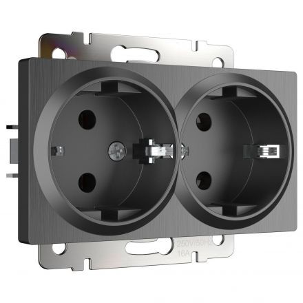 Розетка двойная с заземлением Werkel W1172004 графит рифленый (WL04-SKG-02-IP20)