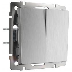 Выключатель 2-клавишный проходной Werkel W1122009 серебро рифленый (WL09-SW-2G-2W)