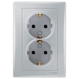 Розетка 2-я Schneider Electric Sedna Алюминий с/з литая