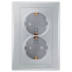 Розетка 2-я Schneider Electric Sedna Алюминий с/з с защитными шторками литая