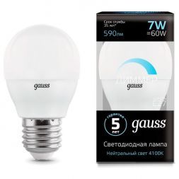 Лампа Gauss 105102207-D LED Globe-dim E27 7W 4100К диммируемая
