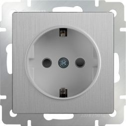 Розетка с з/к со шторками Werkel W1171109 серебро рифленый (WL09-SKGS-01-IP44)