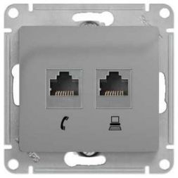 Розетка 2-я RJ11+RJ45 Schneider Electric Glossa Алюминий, кат.5E GSL000385
