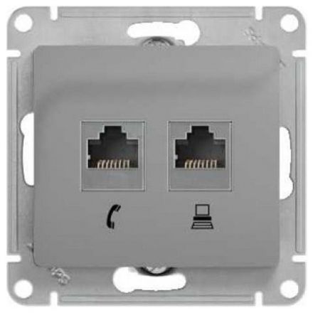 Розетка 2-я RJ11+RJ45 Schneider Electric Glossa Алюминий, кат.5E GSL000385