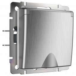 Розетка с з/к с крышкой и шторками Werkel W1171209 серебро рифленый (WL09-SKGSC-01-IP44)
