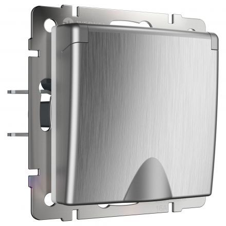 Розетка с з/к с крышкой и шторками Werkel W1171209 серебро рифленый (WL09-SKGSC-01-IP44)