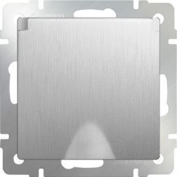 Розетка с з/к с крышкой и шторками Werkel W1171209 серебро рифленый (WL09-SKGSC-01-IP44)